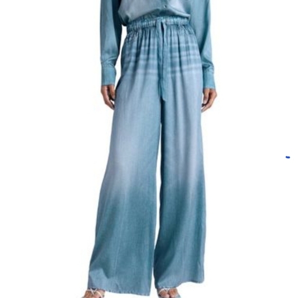 Kate Young X Spendid Wide Leg Silk Denim Print Pants NWT Small (Up To Med) - Picture 1 of 5